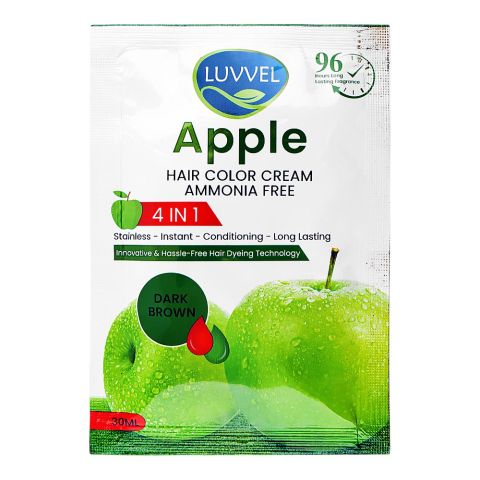 Luvvel Apple 4-In-1 Ammonia Free Hair Color Cream, Dark Brown, 30ml Luvvel Apple 4-In-1 Ammonia Free Hair Color Cream, Dark Brown, 30ml - Image 1