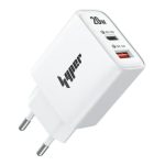 Yolo Hyper 20W PD& QC Super-Fast Charger, 1 X USB-A & 1 X USB-C Port, With Cable, White, Y-201I
