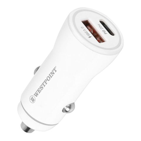 West Point Car Charger 18W USB-A + 20W Type-C, White, WP-90 West Point Car Charger 18W USB-A + 20W Type-C, White, WP-90 - Image 1