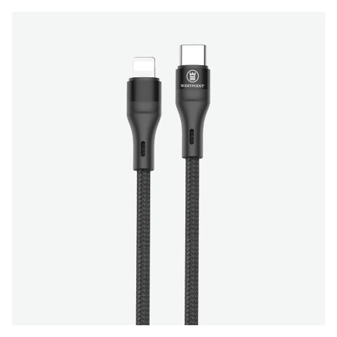 West Point Fast Charging 2m Lightening Data Cable, Black, WP-352 West Point Fast Charging 2m Lightening Data Cable, Black, WP-352 - Image 1